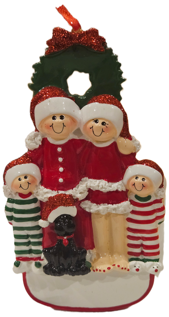 Christmas Family of 4 with Black dog