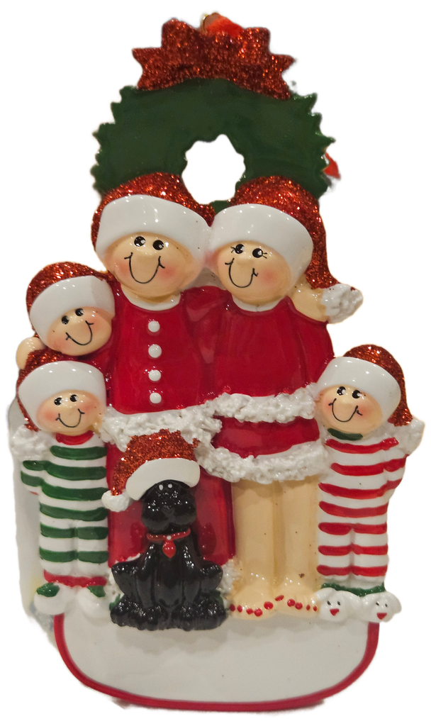 Christmas Family of 5 with black dog