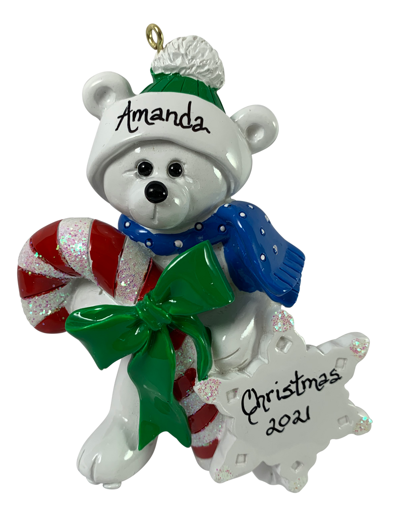 Polar Bear with Candy Cane - Made of Resin