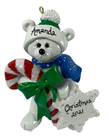Polar Bear with Candy Cane - Made of Resin