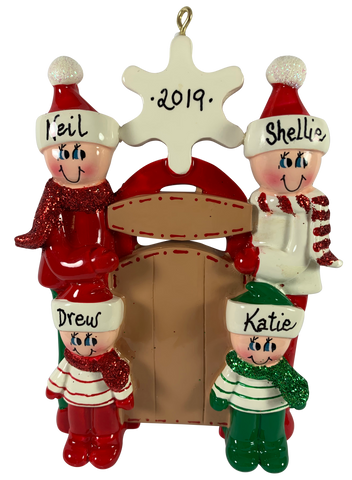 Sledding Family of 4 - Made of Resin