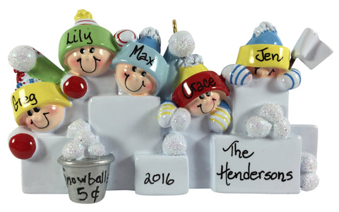 Snowball Fight Family of 5 - Made of Resin