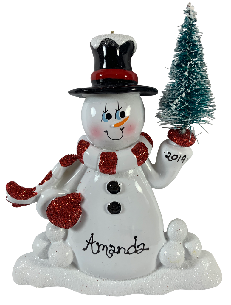 Snowman with Tree - Made of Resin